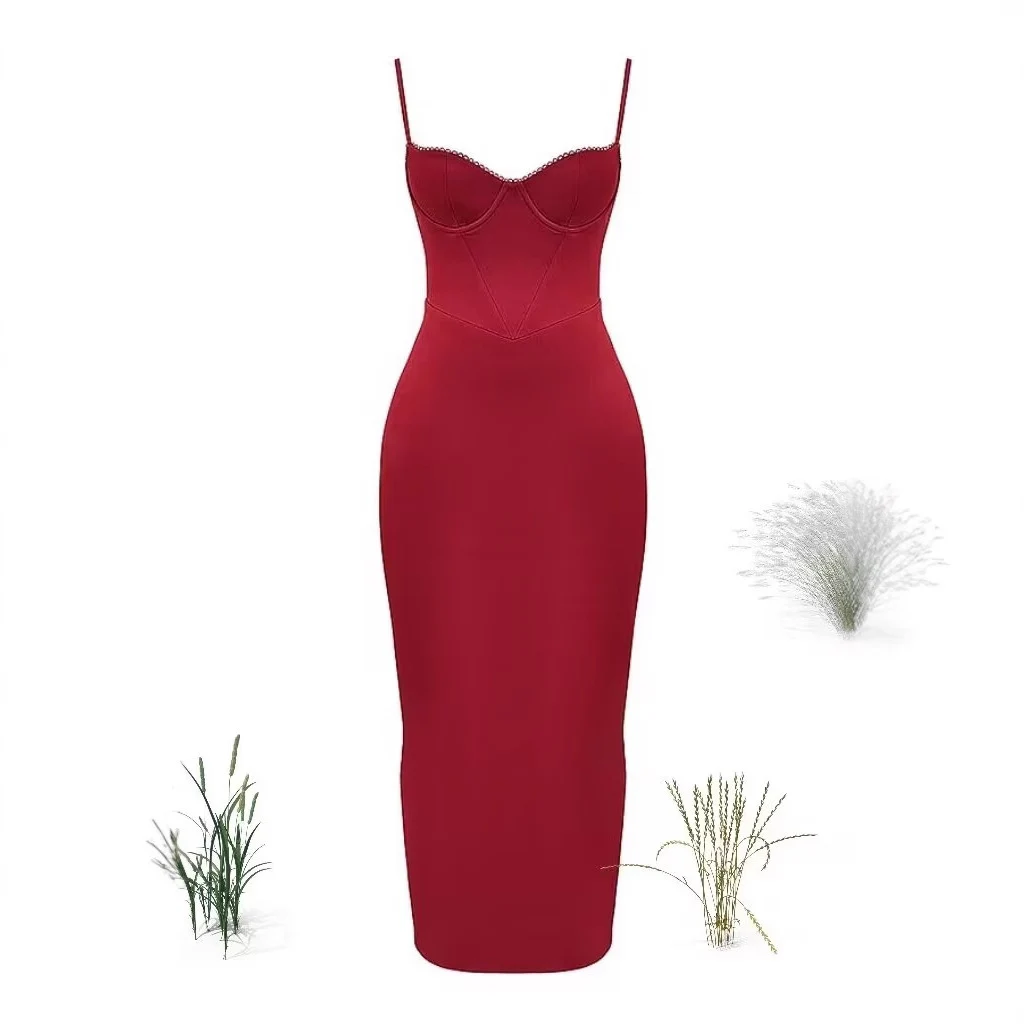 Ladies New Camisole Wine Red Evening Dress - Wine Red