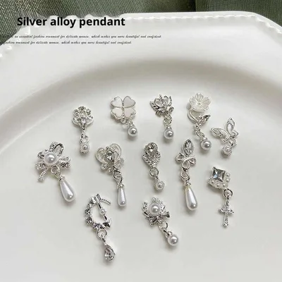 Nail Art Pendant Jewelry Tassel Alloy Metal Three dimensional Pearl Mixed Silver Mixed - Shop at LoveMi