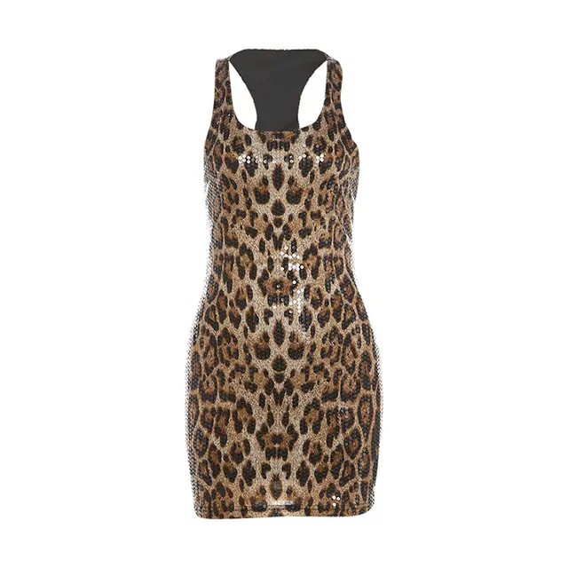 Autumn New Sleeveless Round Neck Leopard print Sheath Sexy Dress Leopard Color - Shop at LoveMi