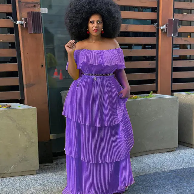 Off shoulder Backless Slim Fit Beach Vacation Pleated Dress Violet - Shop at LoveMi