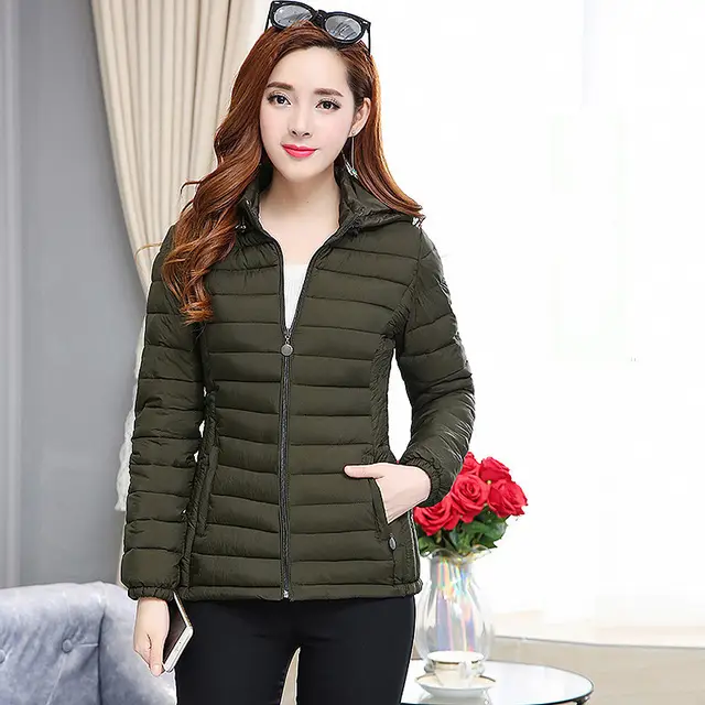 Women's Short Middle aged And Elderly Padded Down Jacket Large Size Slim Fit Army Green - Shop at LoveMi