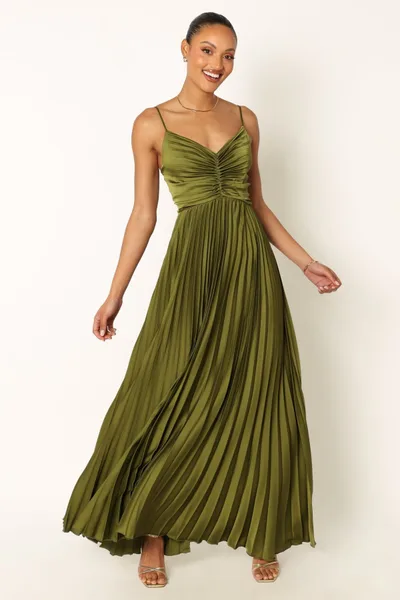 Temperament Camisole Backless Long Pleated Dress Army Green - Shop at LoveMi