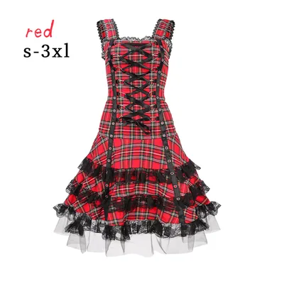 Summer European And American Fashion Women's Wear Plaid Dress L82 Red - Shop at LoveMi