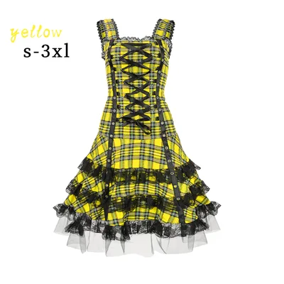 Summer European And American Fashion Women's Wear Plaid Dress L82 Yellow - Shop at LoveMi