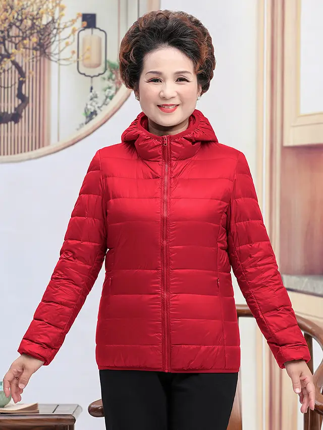 Light White Duck Down Mother Down Jacket Women's Short Chic Coat Red - Shop at LoveMi