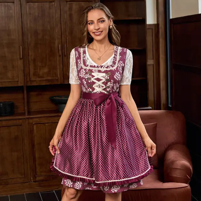 Slim fit Maid Clothing October Festival Dress Wine Red - Shop at LoveMi