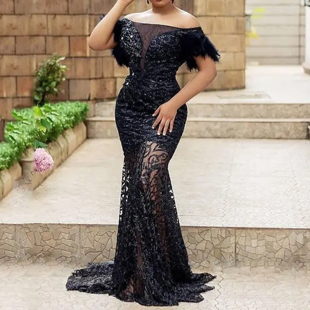 Off shoulder Sequined Slim fit Sheath Mermaid Dress Black - Shop at LoveMi