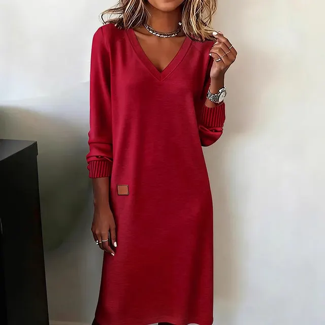 New Popular Spring And Autumn Women's V neck Long Dress Red - Shop at LoveMi
