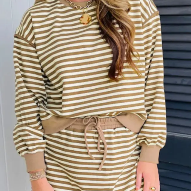 Drawstring Two piece Dress Brown Stripe - Shop at LoveMi