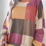 Printed Texture Knitted Long Sleeve Loose Top - Rose Red