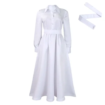 Large Swing Solid Color Lapel Long Sleeve African Dress White - Shop at LoveMi