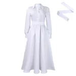 Large Swing Solid Color Lapel Long Sleeve African Dress - White