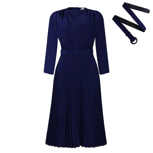 OL Solid Color African Plus Size Dress Dark Blue Belt - Shop at LoveMi