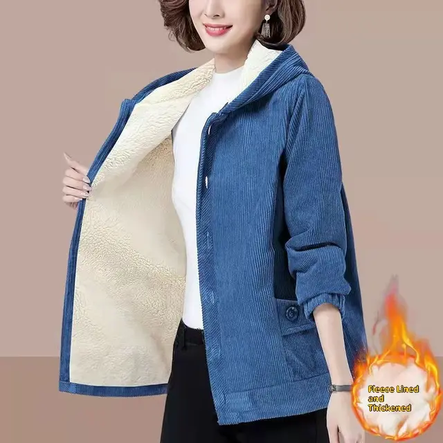 Corduroy Thickening Minimalist Oversized Loose Coat Blue Velvet - Shop at LoveMi