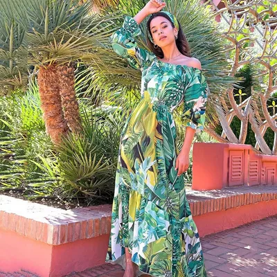 Floral print Off shoulder Slim Dress For Women Green - Shop at LoveMi