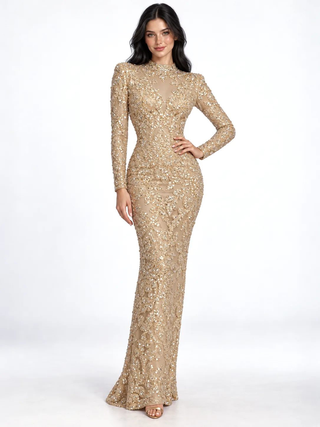Women's Long-sleeved Gilding Sexy Slim Dress - Gold
