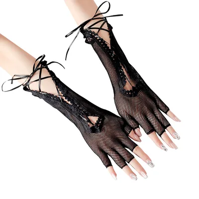 Halloween Anime Sexy Lace up Sexy Mesh Lace up Long Gloves Black - Shop at LoveMi