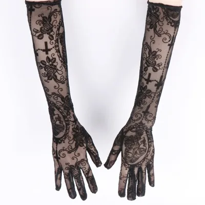 Sexy Lace Long Gloves Dark Skull Halloween Costume Accessories Black - Shop at LoveMi