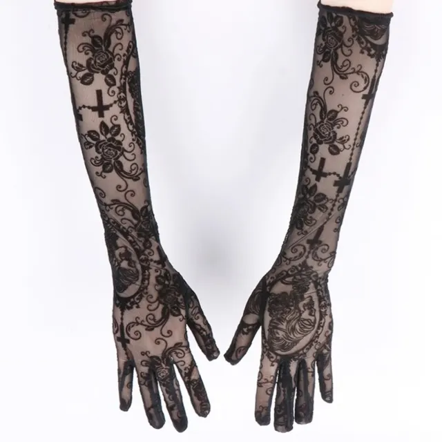 Sexy Lace Long Gloves Dark Skull Halloween Costume Accessories Black - Shop at LoveMi