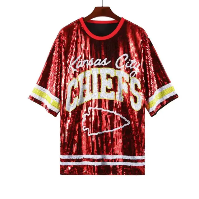 Sequins Glitter Letter Embroidery Loose T shirt Skirt Red Letters - Shop at LoveMi