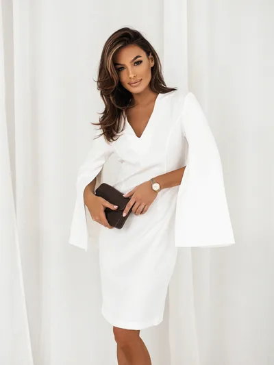 Fashionable With Side slit Long Sleeve Solid Color Slim Dress For Women White - Shop at LoveMi