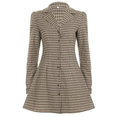 Shirt Collar Slim fit Slimming Breasted Long sleeved Dress Brown - Shop at LoveMi