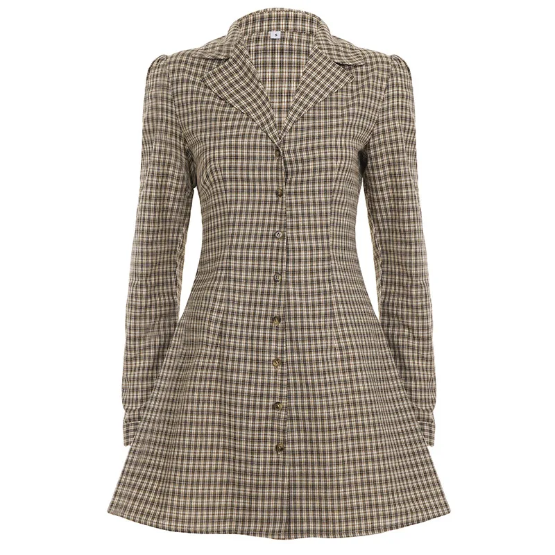 Shirt Collar Slim fit Slimming Breasted Long sleeved Dress Brown - Shop at LoveMi