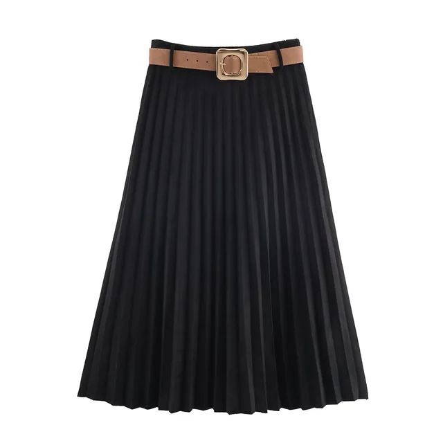 Fashionable Elegant With Belt Pleated Skirt Black - Shop at LoveMi