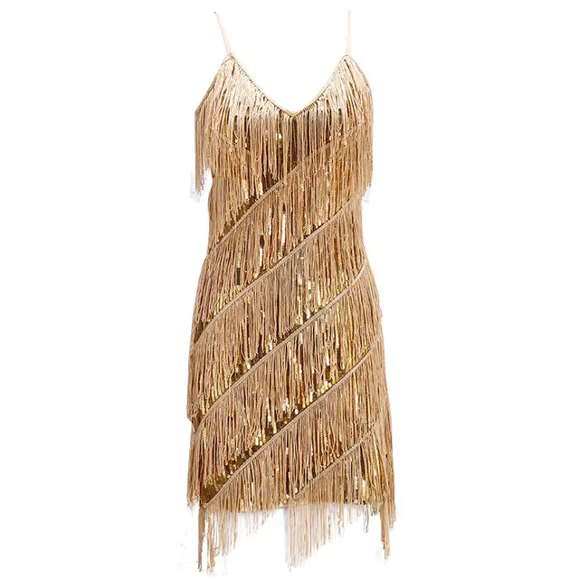 Dance Costume Sequined Tassel Dress Gold - Shop at LoveMi