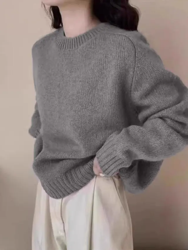 Younger Fashion Long sleeved Sweater Top Flower Gray - Shop at LoveMi