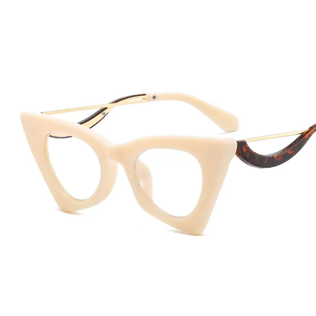 Cat Eye Shape Selfie Plain Glasses Beige - Shop at LoveMi