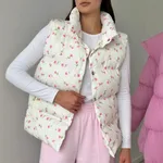 Printed Cotton-padded Jacket Waistcoat European And American Women - Pink Floral - View 1