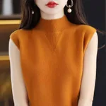 Half Turtleneck Knitted Bottoming Shirt Sleeveless Inner Match - Orange