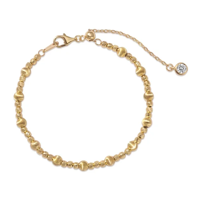 925 Sterling Silver Carven Design Cat's Eye Brushed Ball Bracelet 18K Gold Dy150339Sgwh - Shop at LoveMi