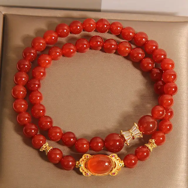New Red Agate Double Ring Bracelet Women's Light Luxury Double Circle Red Agate - Shop at LoveMi