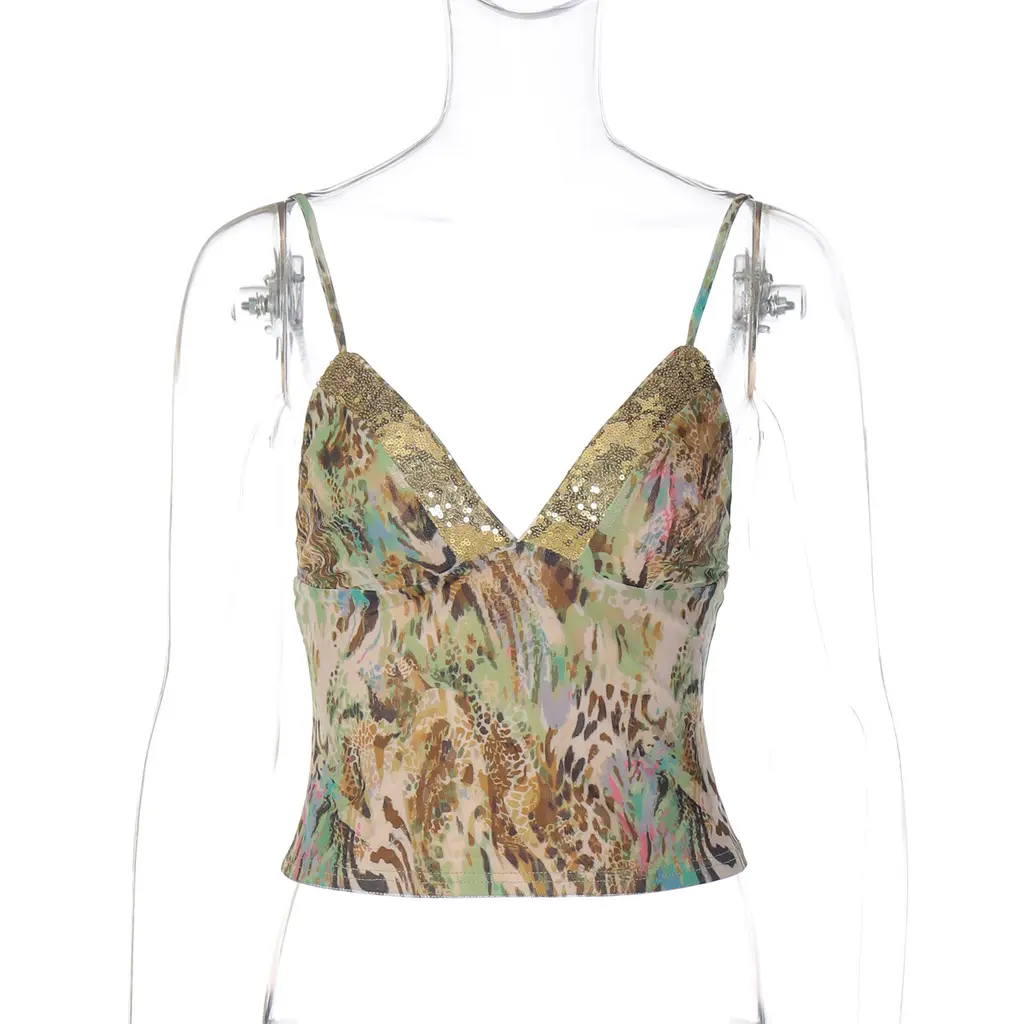 Sexy Lace Stitching Deep V-neck Slim Fit Backless Sling - Color - View 1