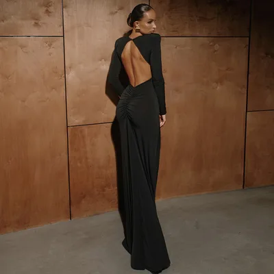 Sexy Backless Elegant Slim fit Long Sleeve Sheath Dress For Women Black - Shop at LoveMi