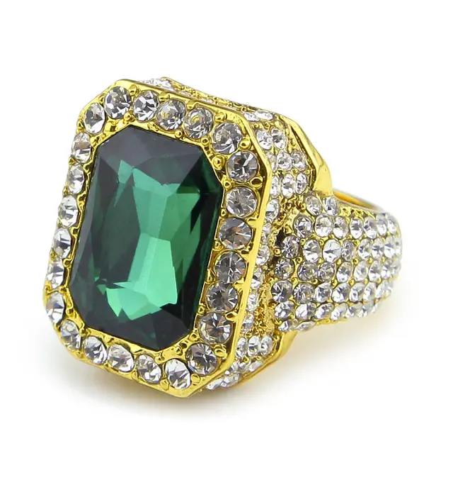 Men's Hip Hop Exaggerated Gold plated Light Luxury Ring Golden Emerald - Shop at LoveMi