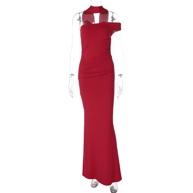 Women's Slim Fit Backless Ribbon One shoulder Tube Top Dress Red - Shop at LoveMi