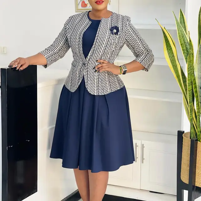 Winter Fashion Long Sleeve Coat Vest Skirt Navy Blue - Shop at LoveMi