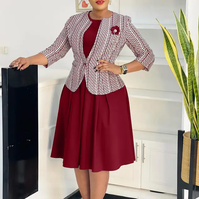 Winter Fashion Long Sleeve Coat Vest Skirt Wine Red - Shop at LoveMi