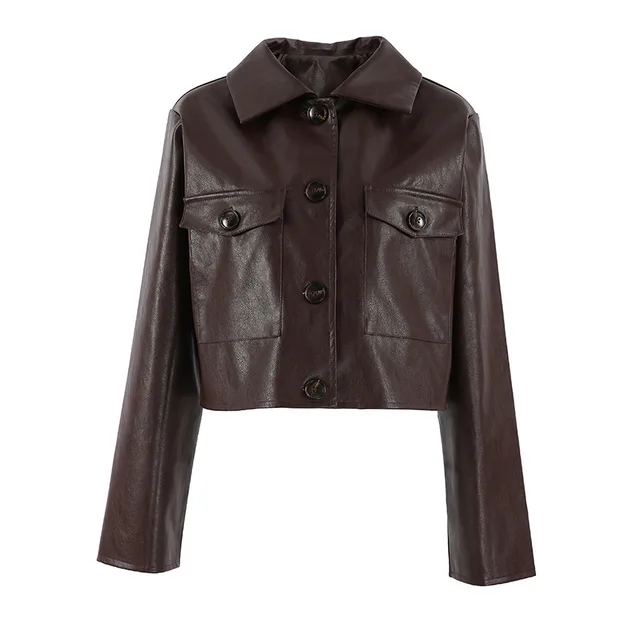 New Loose Slimming Locomotive Style Fashion Leather Coat Dark Brown - Shop at LoveMi