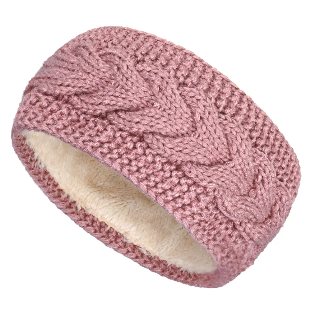 Fleece lined Twist Knitted Hair Band Sports Headband Gary Leather Purple - Shop at LoveMi