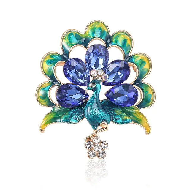 Diamond Peacock Brooch Female Corsage Pin Accessories Fashion Blue - Shop at LoveMi
