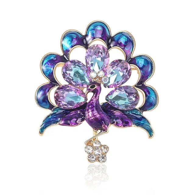 Diamond Peacock Brooch Female Corsage Pin Accessories Fashion Purple - Shop at LoveMi