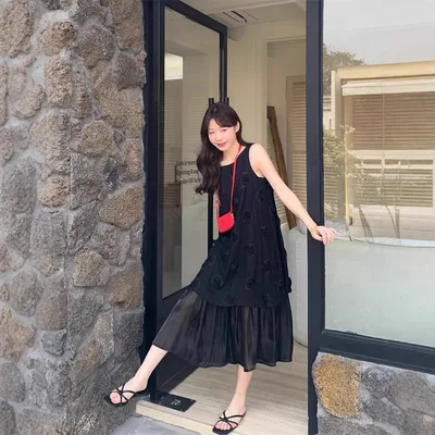 Seaside Vacation Style Long Skirt Women's Vest Black - Shop at LoveMi