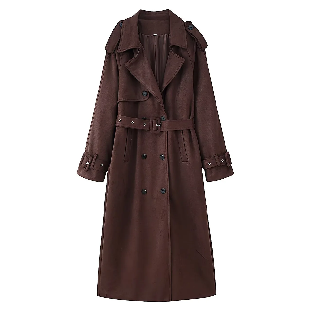 Women's Double Breasted Long Woolen Coat - Maroon