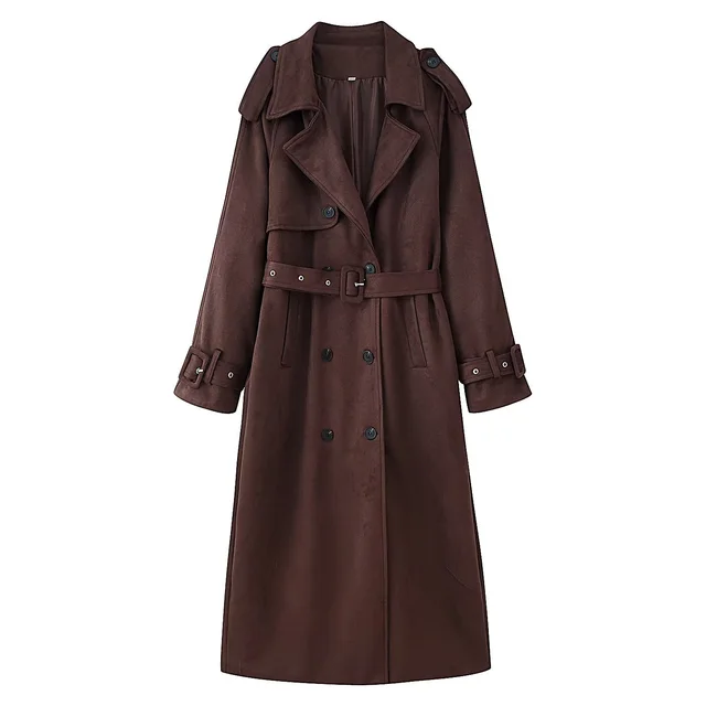 Women's Double Breasted Long Woolen Coat Maroon - Shop at LoveMi