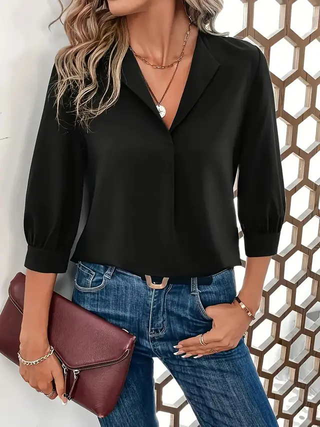 Women's Fashion Loose fitting Long Sleeves Shirt Black - Shop at LoveMi