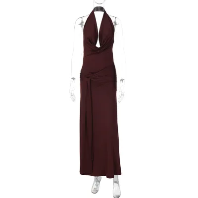 Fashion Sexy Tube Top Halter Backless Slim Dress Brown - Shop at LoveMi